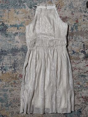 One-Shoulder Pleated Shimmer Midi Dress
